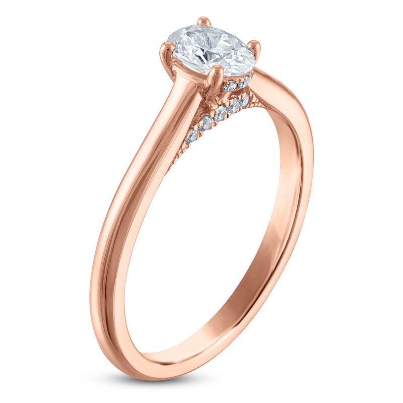 Main Image 2 of Oval-Cut Lab-Grown Diamond Solitaire Plus Engagement Ring 5/8 ct tw 18K Rose Gold (VS2/F)