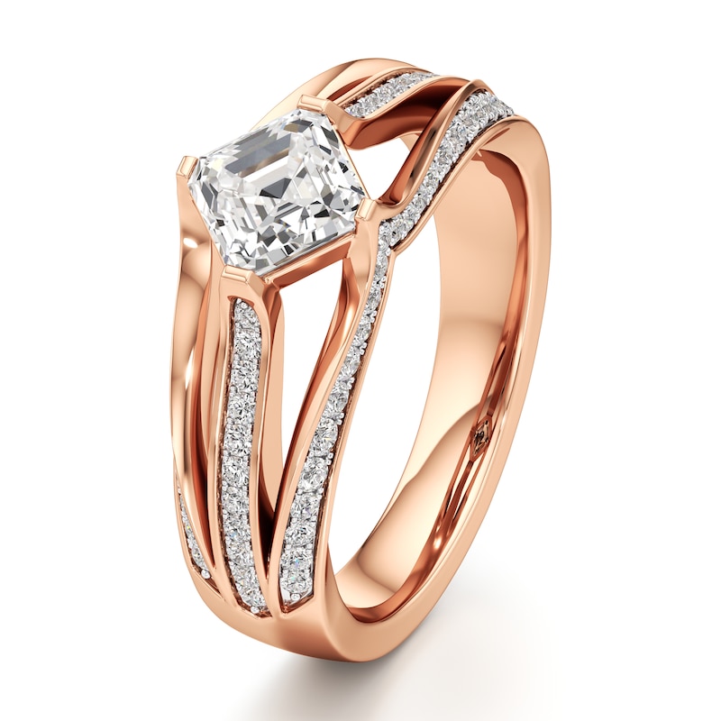 Main Image 4 of J'Lure Lab-Grown Diamond Square-Emerald Step-Cut Engagement Ring 1-3/8 ct tw 18K Rose Gold