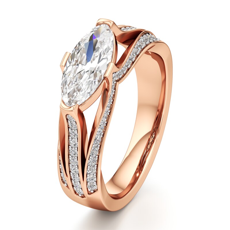 Main Image 4 of J'Lure Lab-Created Diamond Moval Old-Cut Engagement Ring 1-3/8 ct tw 18K Rose Gold