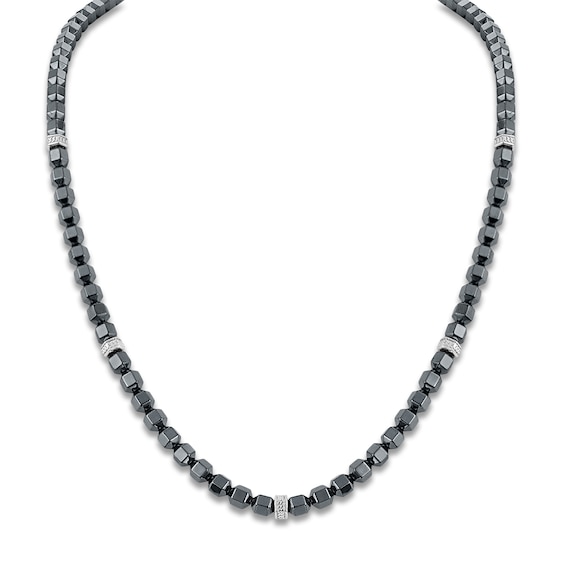 1933 by Esquire Men's Natural Hematite Bead Necklace Sterling Silver 22"