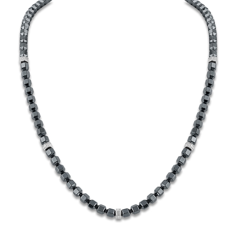 Main Image 1 of 1933 by Esquire Men's Natural Hematite Bead Necklace Sterling Silver 22"