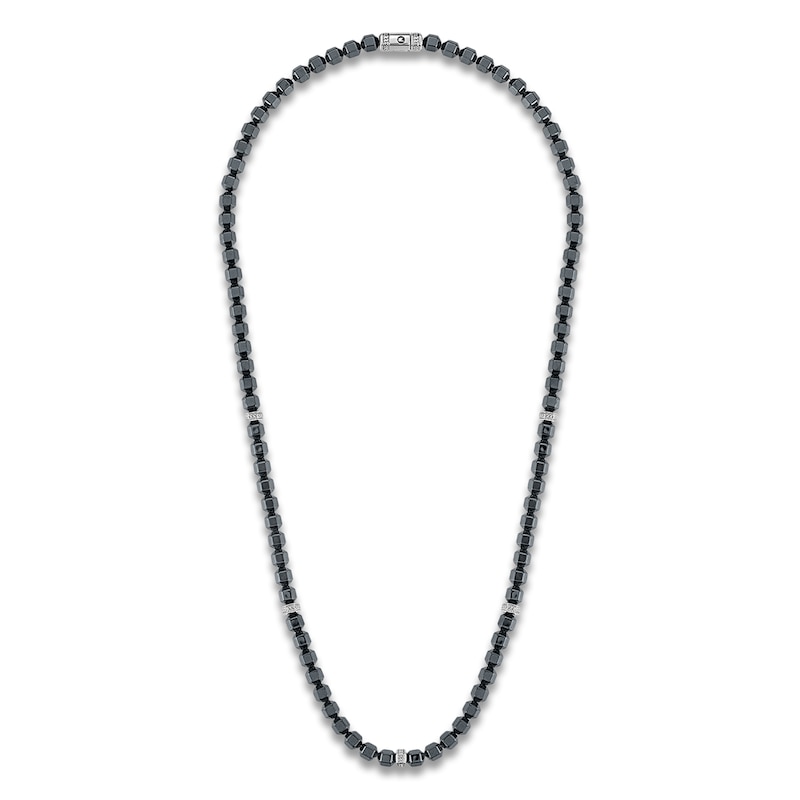 Main Image 2 of 1933 by Esquire Men's Natural Hematite Bead Necklace Sterling Silver 22"
