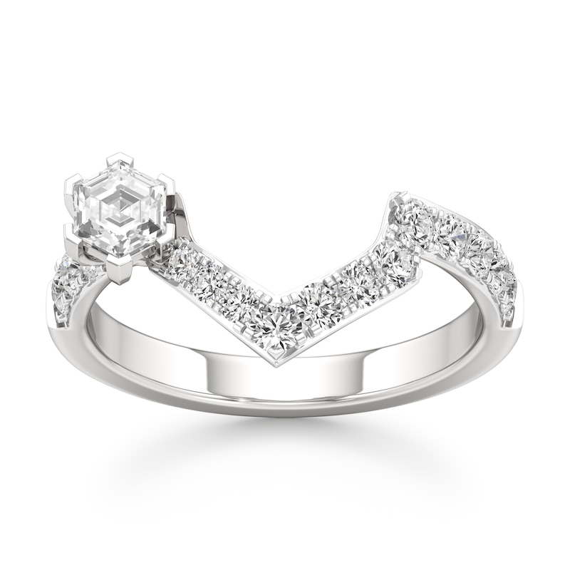 Main Image 1 of J'Lure Hexagon Step-Cut Lab-Grown Diamond Contour Wedding Band 3/4 ct tw 18K White Gold