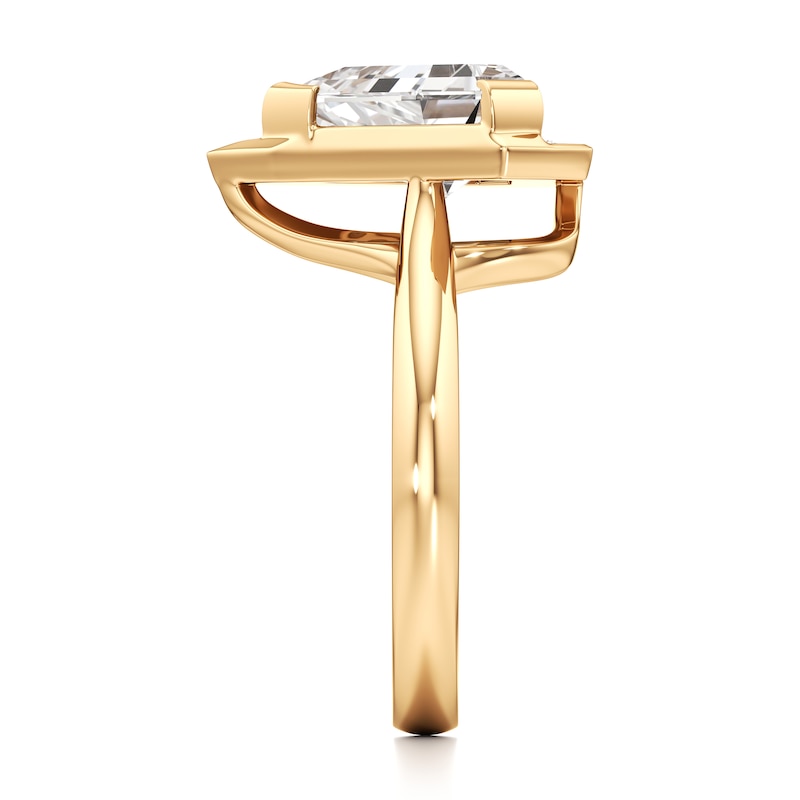 Main Image 3 of J'Lure Shield Step-Cut Lab-Grown Diamond Half-Halo Engagement Ring 3-1/6 ct tw 18K Yellow Gold
