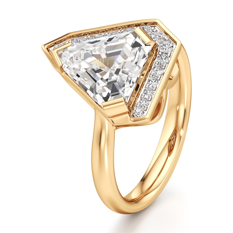 Main Image 4 of J'Lure Shield Step-Cut Lab-Grown Diamond Half-Halo Engagement Ring 3-1/6 ct tw 18K Yellow Gold