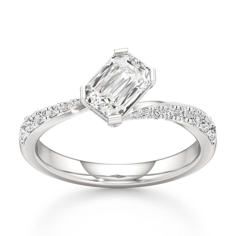 Main Image 1 of J'Lure Imperial-Emerald Step-Cut Lab-Grown Diamond Bypass Engagement Ring 1-1/3 ct tw 18K White Gold