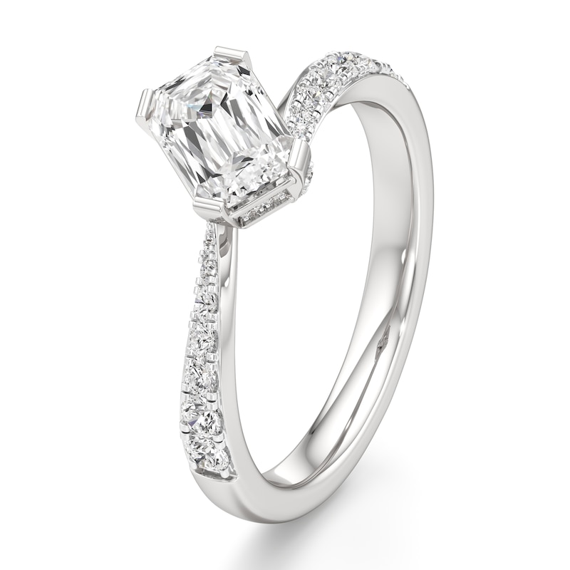 Main Image 4 of J'Lure Imperial-Emerald Step-Cut Lab-Grown Diamond Bypass Engagement Ring 1-1/3 ct tw 18K White Gold