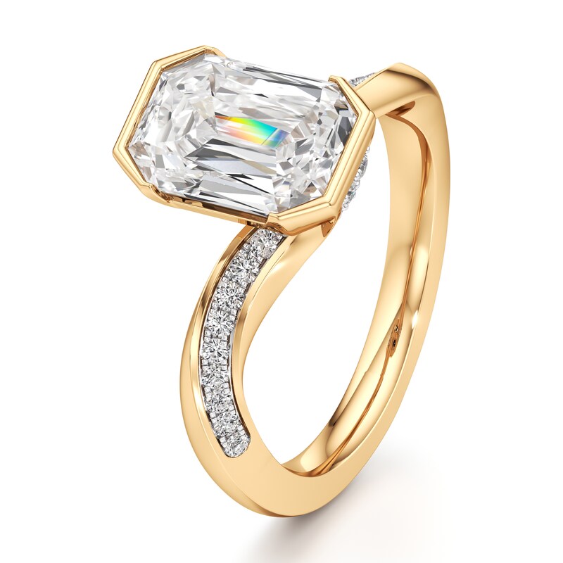 Main Image 4 of J'Lure Imperial-Emerald Step-Cut Lab-Grown Diamond Bypass Engagement Ring 3-1/4 ct tw 18K Yellow Gold