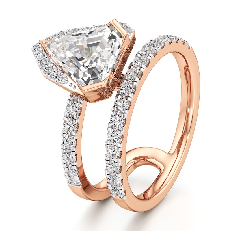 Main Image 4 of J'Lure Shield Step-Cut Lab-Grown Diamond Spiral Engagement Ring 2-5/8 ct tw 18K Rose Gold