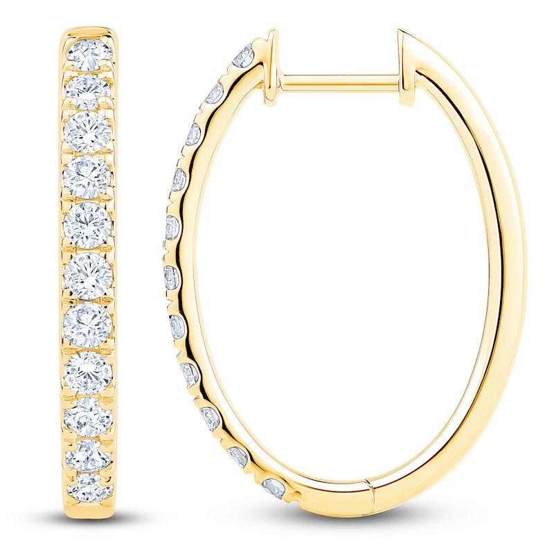 Main Image 1 of Lab-Grown Diamond Oval Hoop Earrings 1 ct tw 14K Yellow Gold