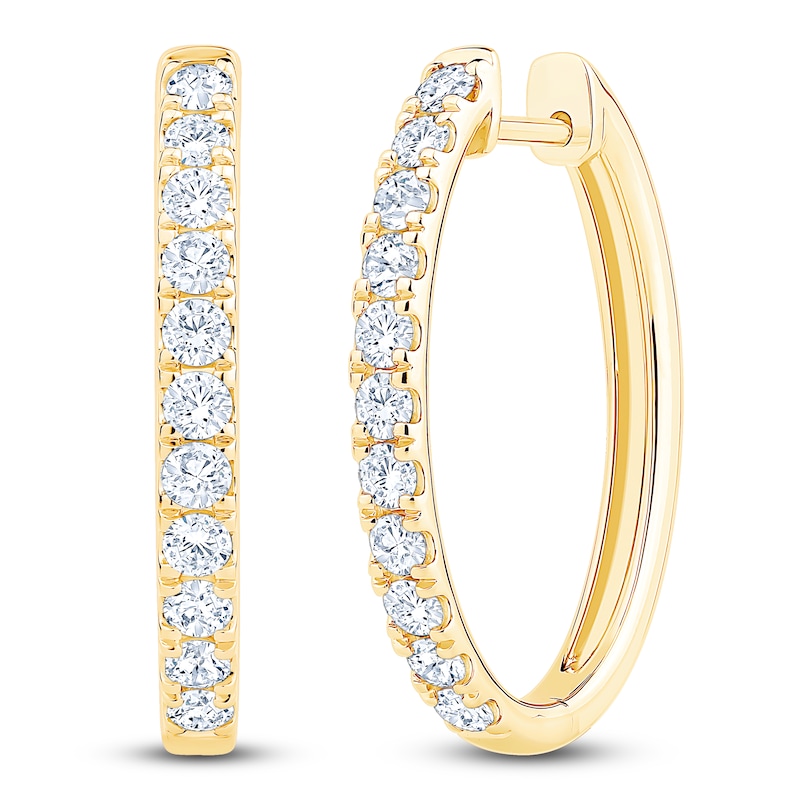 Main Image 2 of Lab-Grown Diamond Oval Hoop Earrings 1 ct tw 14K Yellow Gold