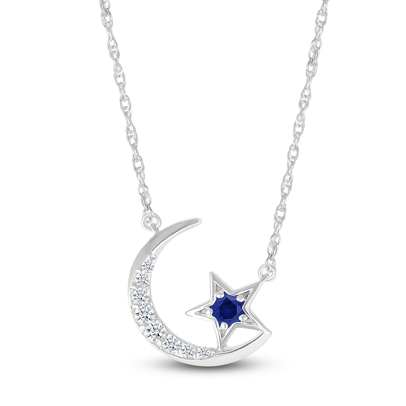 Main Image 1 of Blue & White Lab-Created Sapphire Star & Moon Necklace Sterling Silver 18"