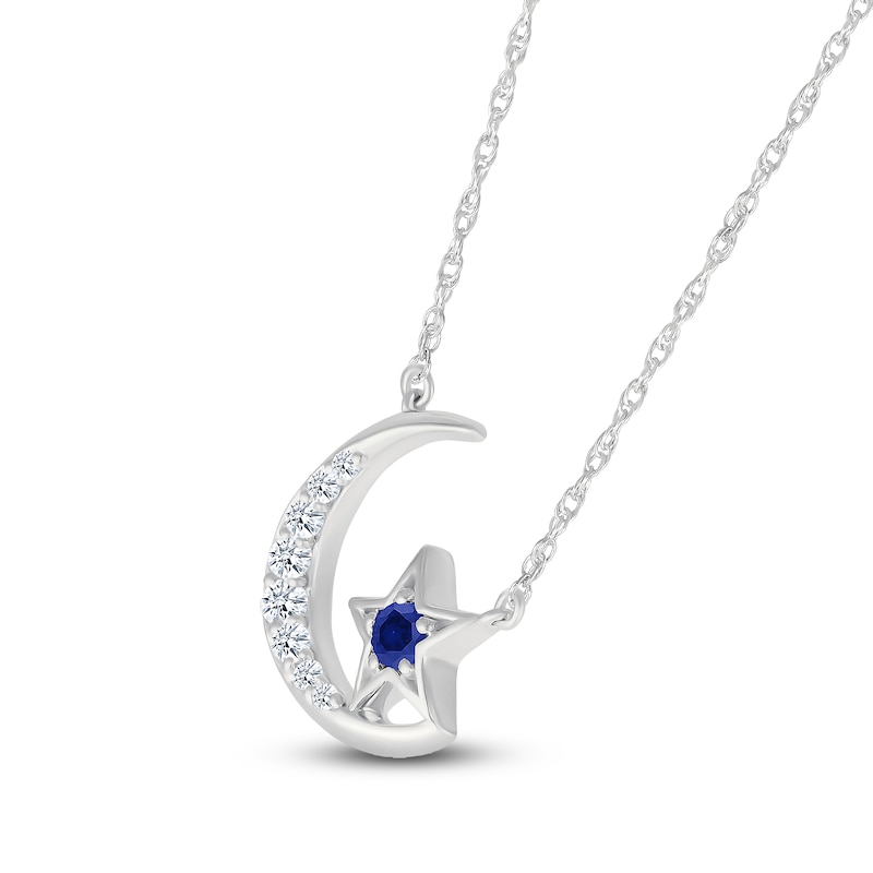 Main Image 2 of Blue & White Lab-Created Sapphire Star & Moon Necklace Sterling Silver 18"