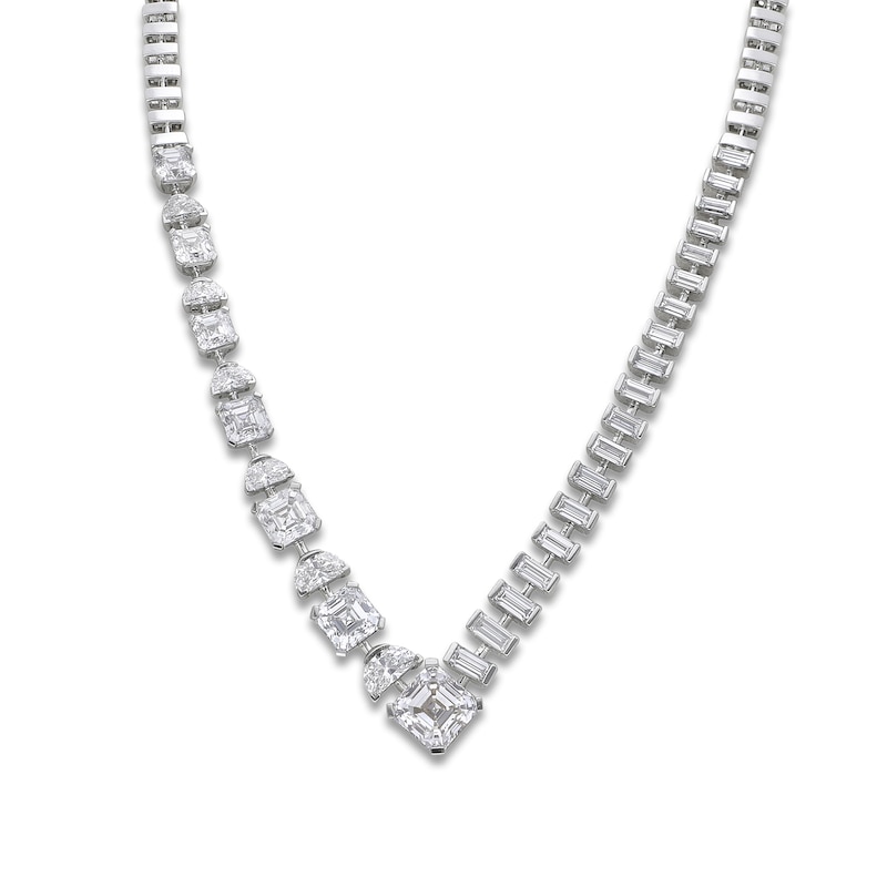 Main Image 1 of J'Lure Square Emerald Step-Cut, Half Moon Brilliant-Cut & Baguette-Cut Lab-Grown Diamond Necklace 8-3/8 ct tw 14K White Gold 19"