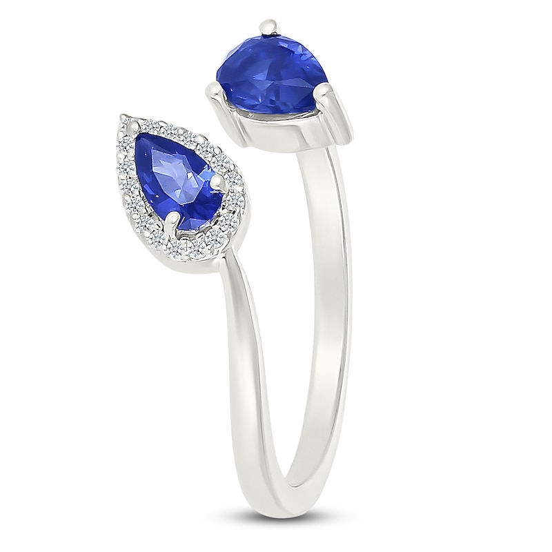 Main Image 2 of Pear-Shaped Blue Lab-Created Sapphire & White Lab-Created Sapphire Bypass Ring Sterling Silver