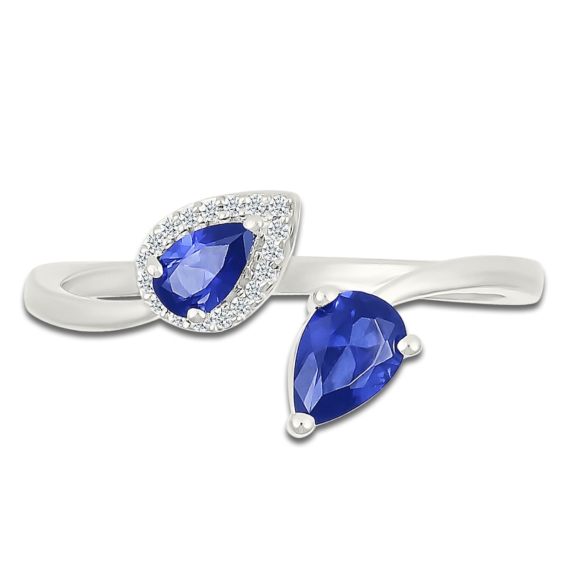Main Image 3 of Pear-Shaped Blue Lab-Created Sapphire & White Lab-Created Sapphire Bypass Ring Sterling Silver