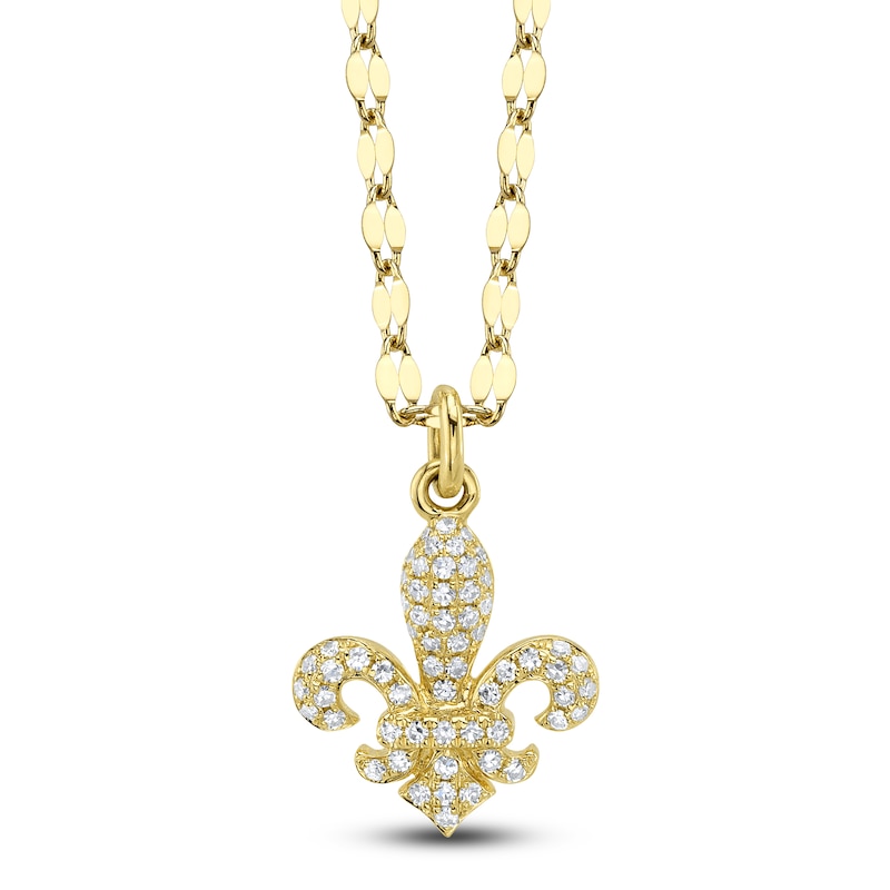 Main Image 1 of Shy Creation Diamond Pavé Fleur-de-Lis Necklace 1/8 ct tw 14K Yellow Gold 18" JR55028291