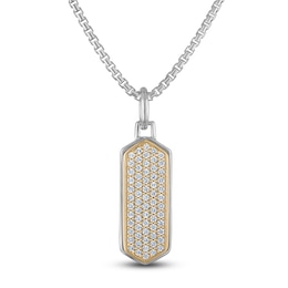 Men's Diamond Tag Necklace 3/4 ct tw Sterling Silver & 14K Yellow Gold 22"
