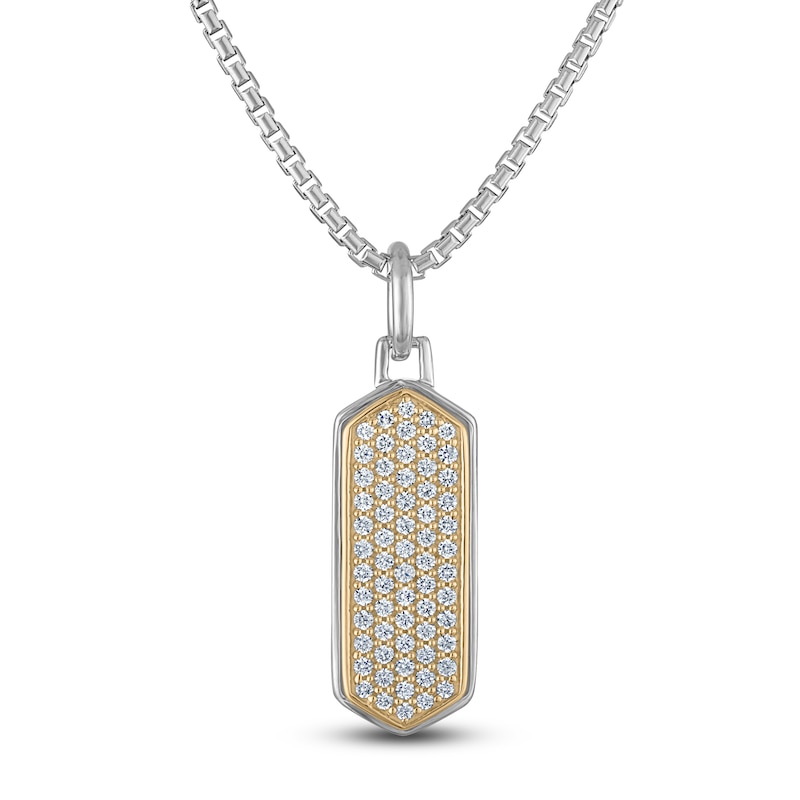 Main Image 1 of Men's Diamond Tag Necklace 3/4 ct tw Sterling Silver & 14K Yellow Gold 22"