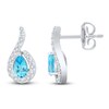 Thumbnail Image 1 of Pear-Shaped Natural Swiss Blue Topaz & Diamond Halo Earrings 1/5 ct tw 10K White Gold