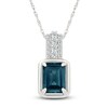 Thumbnail Image 1 of Rectangle-Cut Natural London Blue Topaz & Diamond Necklace 1/8 ct tw 10K White Gold 18"