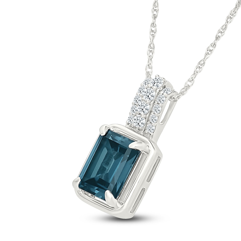 Main Image 2 of Rectangle-Cut Natural London Blue Topaz & Diamond Necklace 1/8 ct tw 10K White Gold 18"