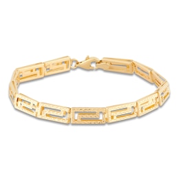Diamond-Cut Greek Key Chain Bracelet Hollow 10K Yellow Gold 7.5"