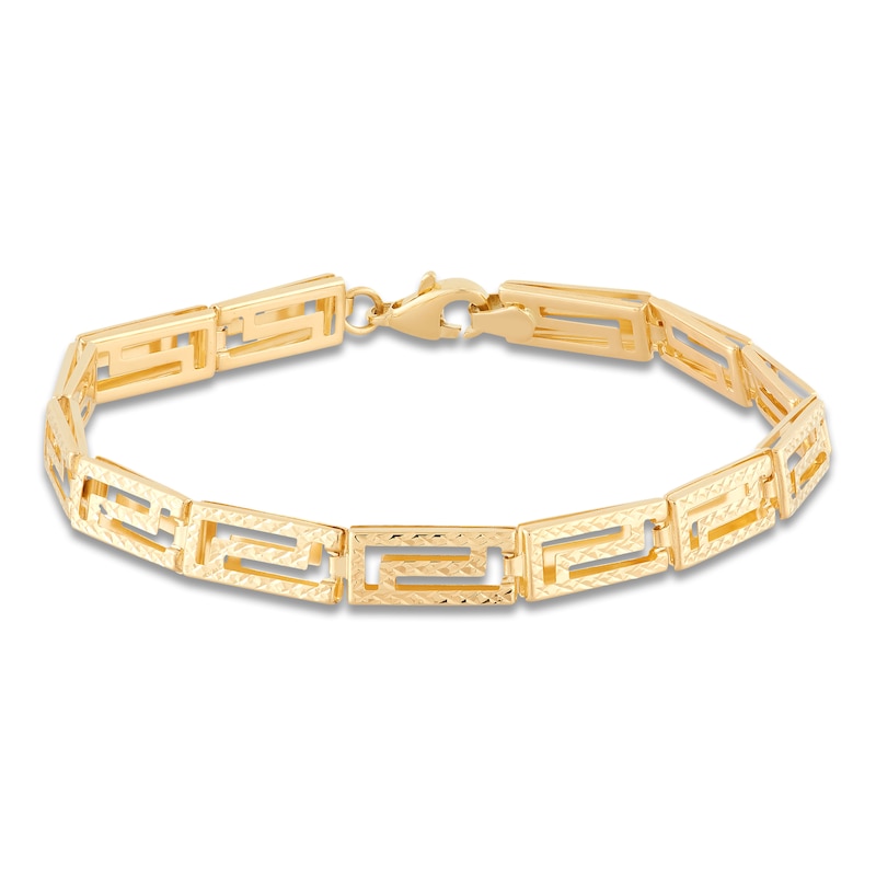 Main Image 1 of Diamond-Cut Greek Key Chain Bracelet Hollow 10K Yellow Gold 7.5"