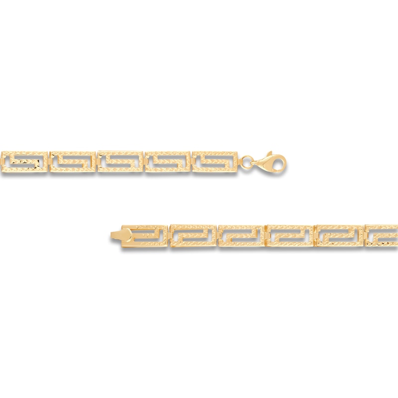 Main Image 2 of Diamond-Cut Greek Key Chain Bracelet Hollow 10K Yellow Gold 7.5"