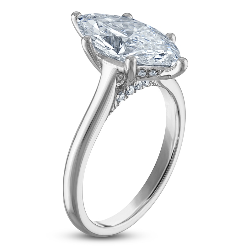 Main Image 2 of Marquise-Cut Lab-Grown Diamond Solitaire Plus Engagement Ring 3 ct tw Platinum (VS2/F)