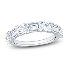 Round & Emerald-Cut Lab-Grown Diamond Anniversary Ring 3 ct tw 14K White Gold