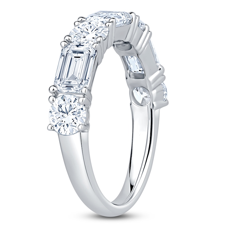 Main Image 2 of Round & Emerald-Cut Lab-Grown Diamond Anniversary Ring 3 ct tw 14K White Gold