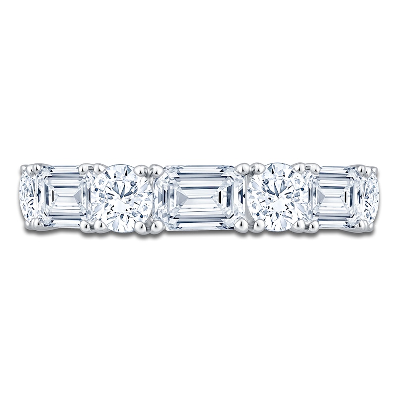 Main Image 3 of Round & Emerald-Cut Lab-Grown Diamond Anniversary Ring 3 ct tw 14K White Gold