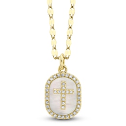 Shy Creation Diamond & Mother-of-Pearl Cross Necklace 1/10 ct tw 14K Yellow Gold 18" SC55028759