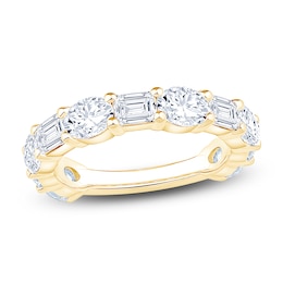 Oval & Emerald-Cut Lab-Grown Diamond Alternating Anniversary Ring 3 ct tw 14K Yellow Gold