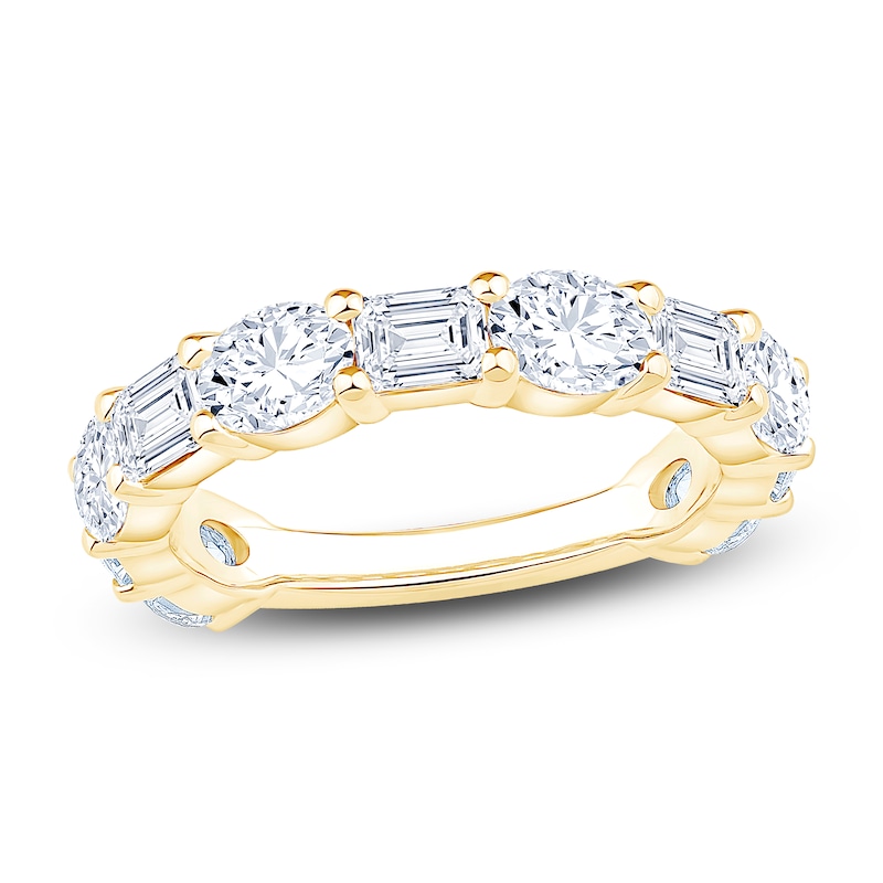 Main Image 1 of Oval & Emerald-Cut Lab-Grown Diamond Alternating Anniversary Ring 3 ct tw 14K Yellow Gold