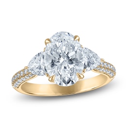 Vera Wang VOW Oval & Trillion-Cut Lab-Grown Diamond Three-Stone Engagement Ring 3-1/2 ct tw 14K Yellow Gold