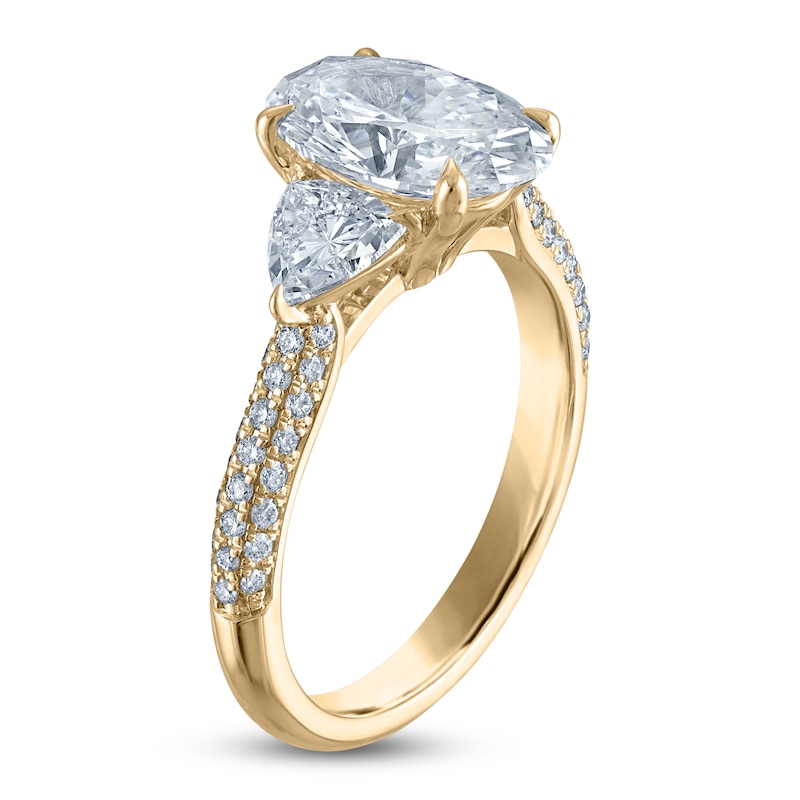 Main Image 2 of Vera Wang VOW Oval & Trillion-Cut Lab-Grown Diamond Three-Stone Engagement Ring 3-1/2 ct tw 14K Yellow Gold