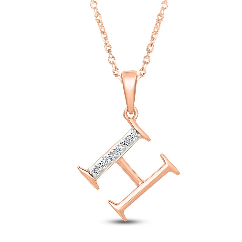 Main Image 1 of Diamond Initial H Necklace 1/20 ct tw 10K Rose Gold 18"
