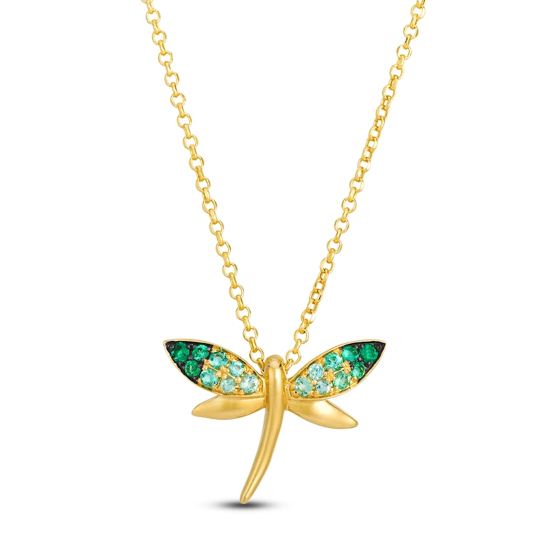 Main Image 1 of Le Vian Emerald Ombré Dragonfly Necklace 14K Honey Gold 19"