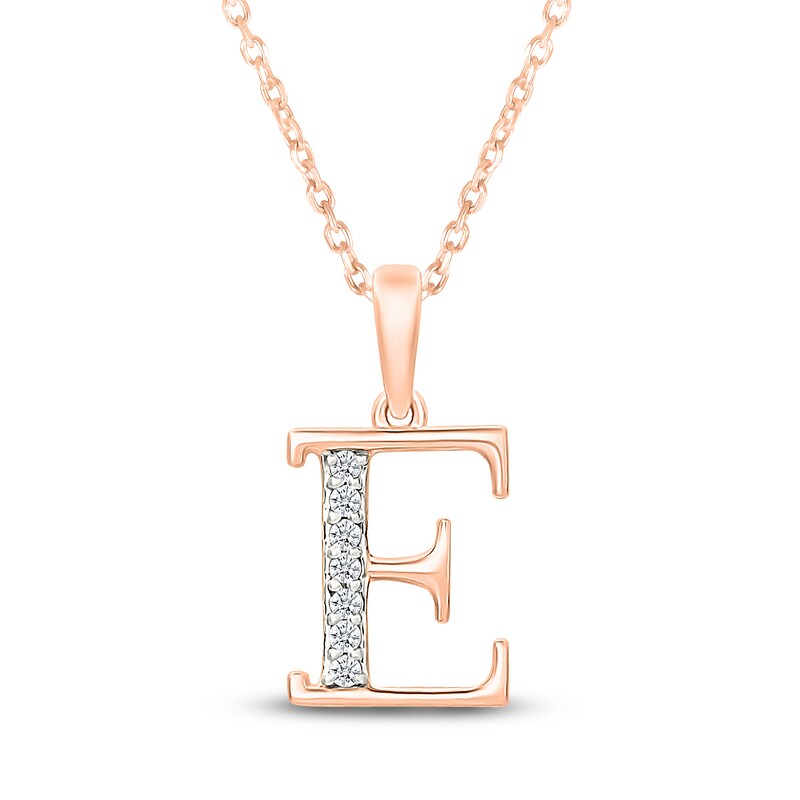 Main Image 1 of Diamond Initial E Necklace 1/20 ct tw 10K Rose Gold 18"