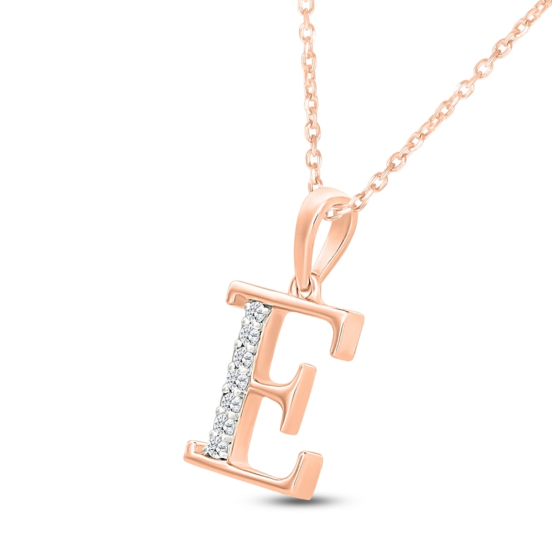 Main Image 2 of Diamond Initial E Necklace 1/20 ct tw 10K Rose Gold 18"