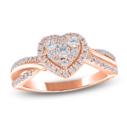 Multi-Diamond Heart Halo Promise Ring 1/2 ct tw 10K Rose Gold