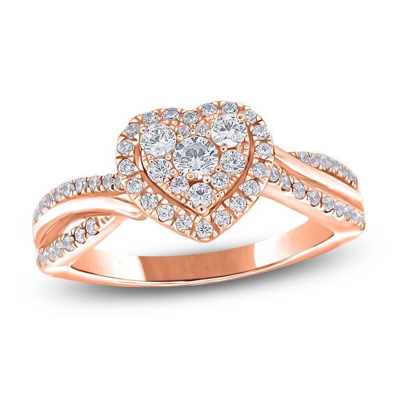 Multi-Diamond Heart Halo Promise Ring 1/2 ct tw 10K Rose Gold
