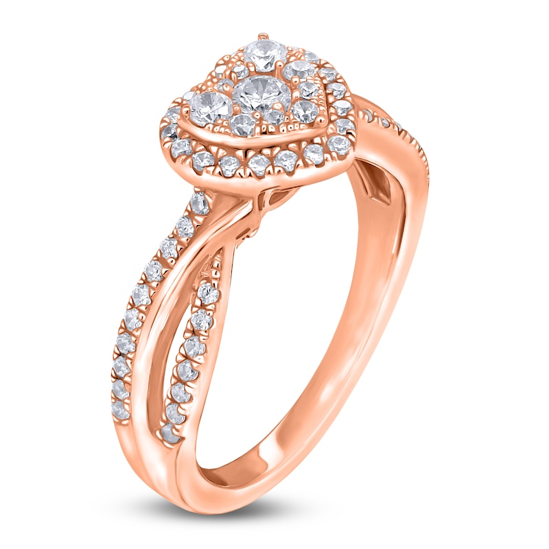 Main Image 2 of Multi-Diamond Heart Halo Promise Ring 1/2 ct tw 10K Rose Gold