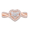 Thumbnail Image 3 of Multi-Diamond Heart Halo Promise Ring 1/2 ct tw 10K Rose Gold