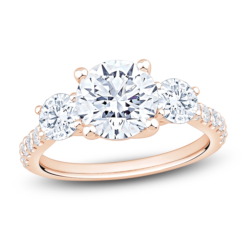 Main Image 1 of Round-Cut Lab-Grown Diamond Three-Stone Engagement Ring 3 ct tw 14K Rose Gold