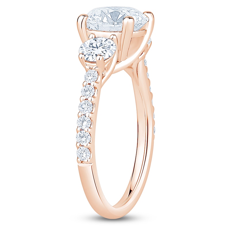 Main Image 2 of Round-Cut Lab-Grown Diamond Three-Stone Engagement Ring 3 ct tw 14K Rose Gold