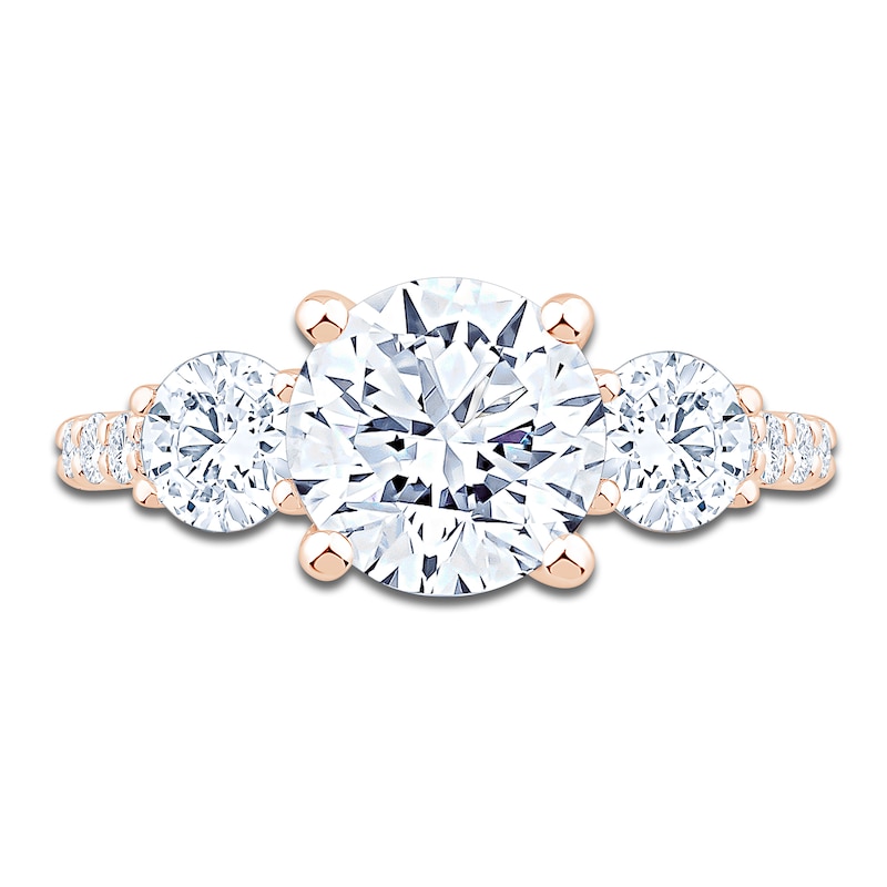 Main Image 3 of Round-Cut Lab-Grown Diamond Three-Stone Engagement Ring 3 ct tw 14K Rose Gold