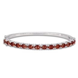 Oval-Cut Natural Garnet Bangle Bracelet Sterling Silver 7.5"